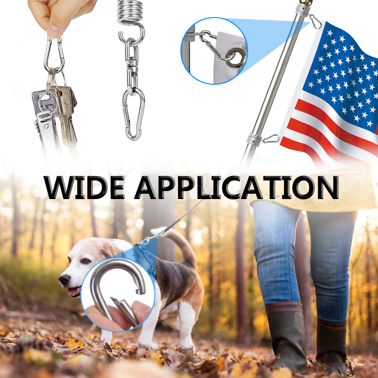 Spring Snap Hooks, 304 Stainless Steel Metal Clip Heavy Duty Rope Connector Small Snap Clamp Key Chain Link Buckle for Hammock Swing Set Outdoor Travel Camping Fishing Hiking