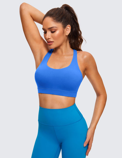CRZ YOGA Women's Strappy Sports Bras Fitness Workout Padded Yoga Top Criss Cross Back Cami Sparkle Blue Medium