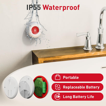 CallToU Caregiver Pager Wireless Call Button Nurse Alert System 500+ Feet for Home/Elderly/Patient/Disabled 1 Plugin Receiver 1 Waterproof Transmitter