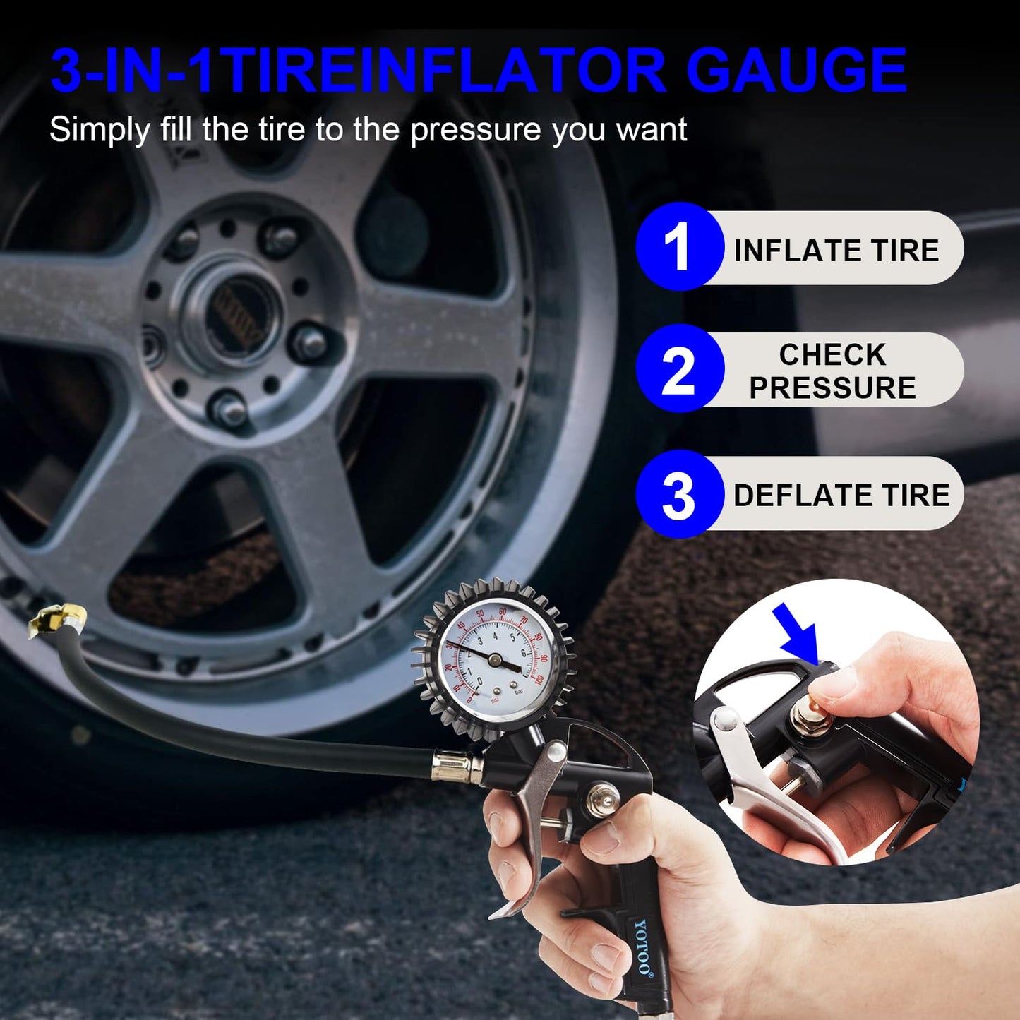 YOTOO Air Compressor Accessor Kit, Heavy Duty 20-Piece 1/4" NPT Air Tool Kit with 100 PSI Tire Inflator Gauge, Air Blow Gun and Air Hose Fittings
