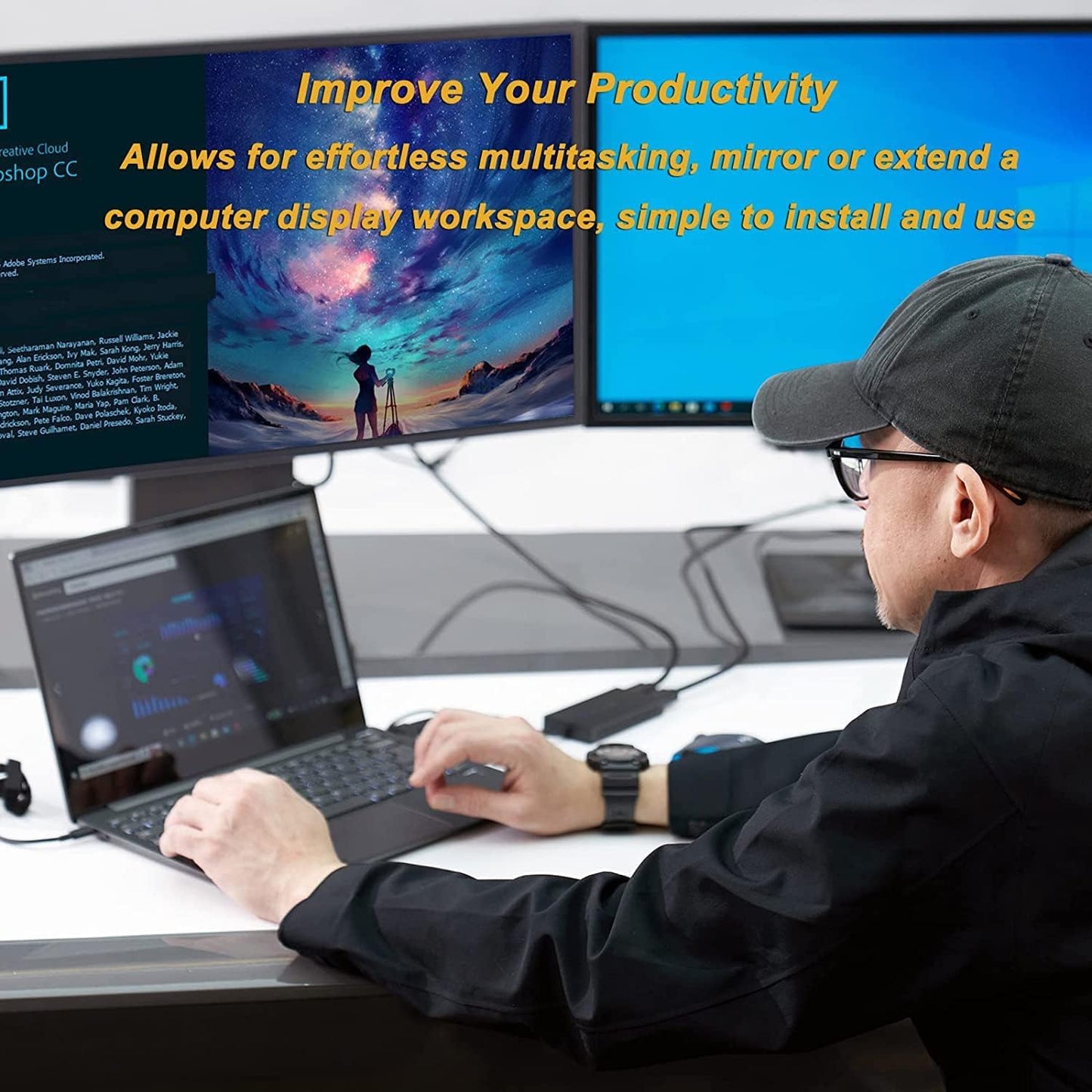 WAVLINK HDMI Splitter Extended Display for Dual Monitor, USB A or USB-C to Dual HDMI Adapter, Multi-Monitor Display 3 Separate Screens for Windows and macOS,4K30Hz,1080p@60Hz