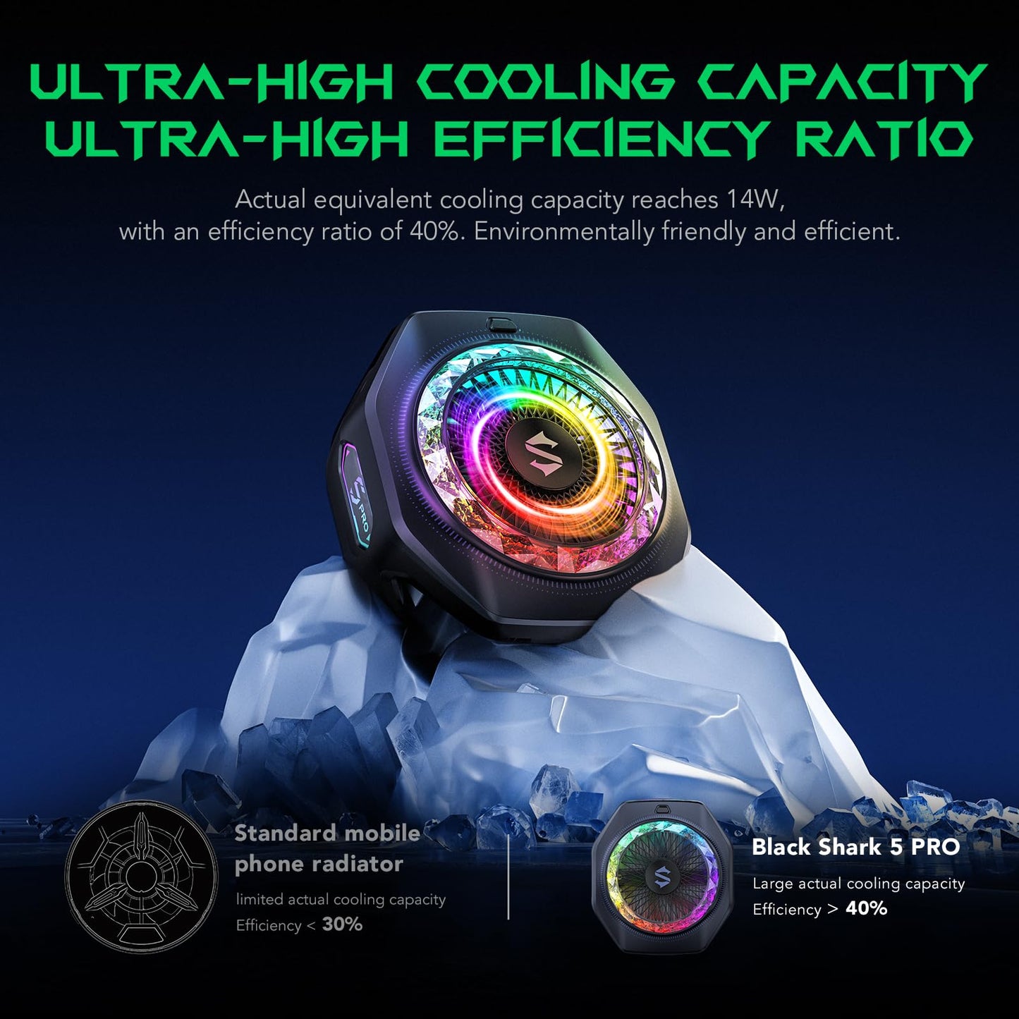 Black Shark Magnetic Phone Cooler 5 Pro - 18 Addressable RGB LEDs, Detachable Grip, APP-Controlled Thermostatic Cooling Fan for iPhone MagSafe/Android/iPad -Gaming/Streaming/Photography
