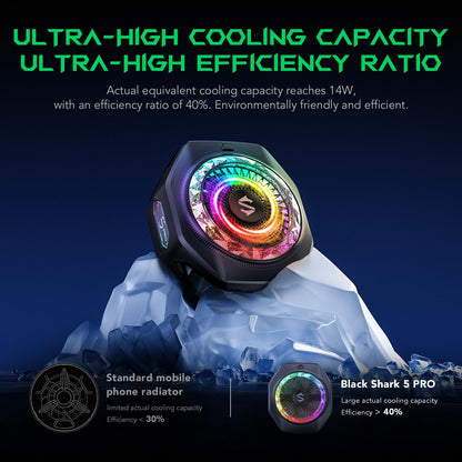 Black Shark Magnetic Phone Cooler 5 Pro - 18 Addressable RGB LEDs, Detachable Grip, APP-Controlled Thermostatic Cooling Fan for iPhone MagSafe/Android/iPad -Gaming/Streaming/Photography