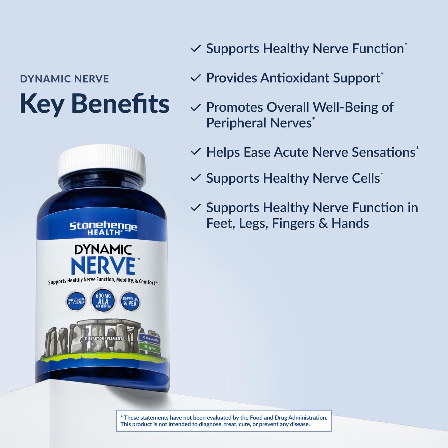 Stonehenge Health Dynamic Nerve Supplement - Supports Nerve Function in Fingers, Toes, Hands, and Feet with Alpha Lipoic Acid ALA, Benfotiamine, Pea, Robust B Complex, Boswellia