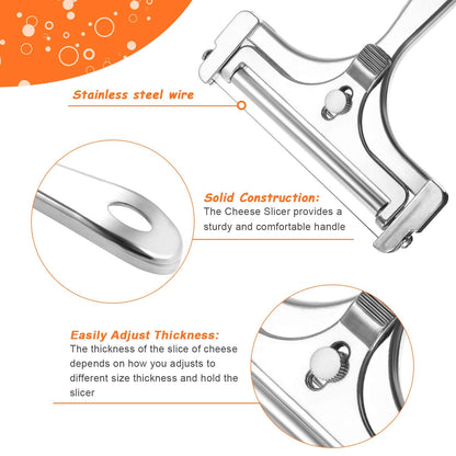 Boao 2 Pack Adjustable Wire Cheese Slicer Stainless Steel Thickness Slicer Cutter Replacement Kitchen Cooking Tool for Soft, Semi-hard, Hard Cheeses(Silver)