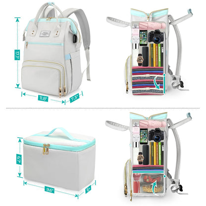 ETRONIK Lunch Backpack, 15.6 Inch Laptop Backpack with USB Port, Stylish Nurse, Teacher Work School Bag with Insulated Cooler Lunch Box for Women Men, College Backpack for Travel, Grey Blue