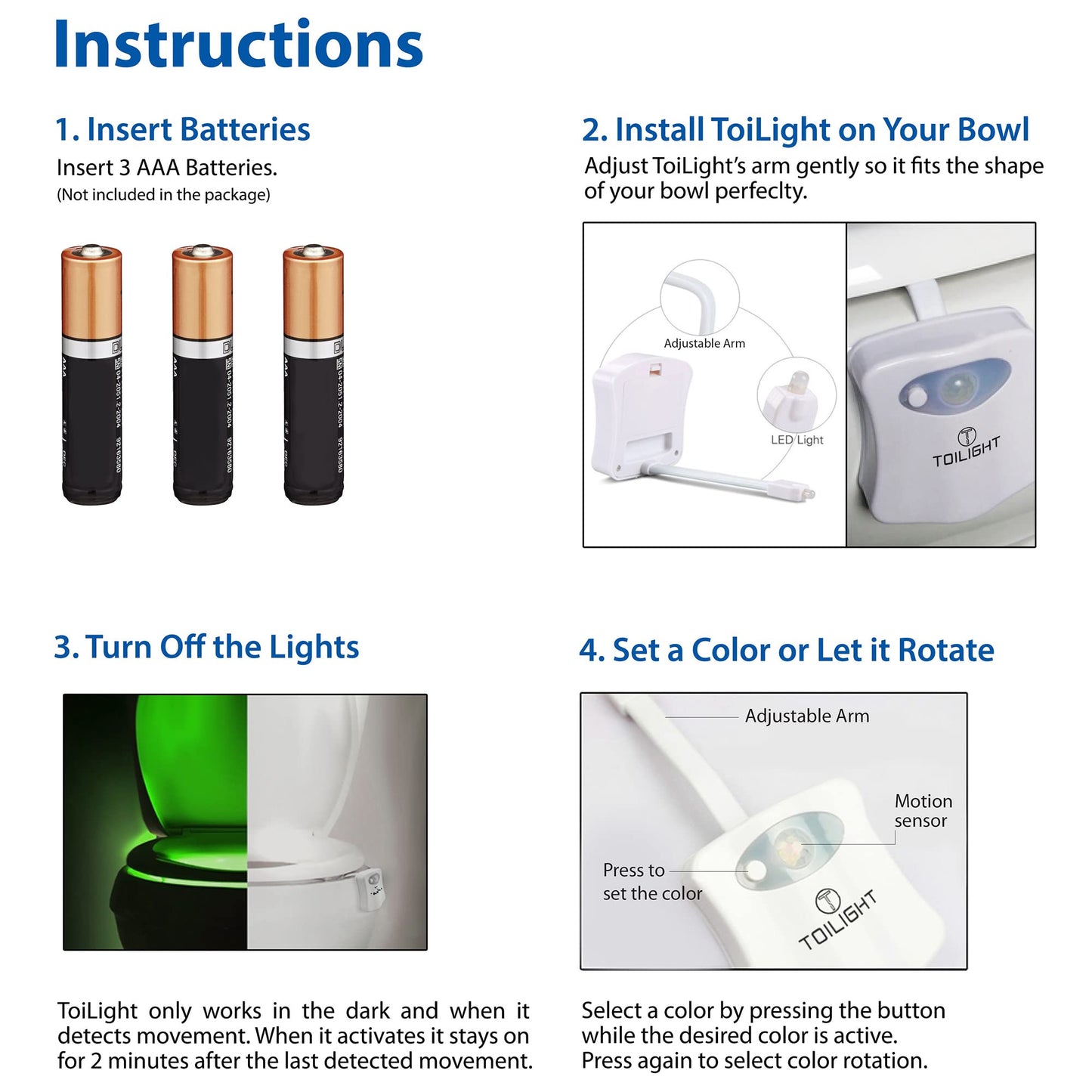 ToiLight The Original Toilet Bowl Night Light. Fun & Useful Bathroom Motion Sensor Tech Gadget. Funny Novelty Birthday Gift Idea. Stocking Stuffer for Him Her Guys Men Brother Mom