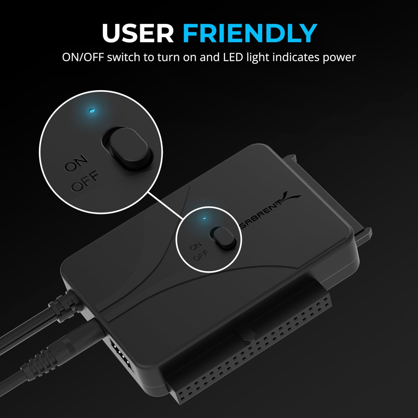 SABRENT USB Type-C to SSD/SATA/IDE 2.5/3.5/5.25-INCH Hard Drive Converter with UL Power Supply & LED Activity Lights [10TB Support] (USB-DS12)