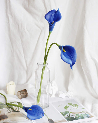 DuHouse 20Pcs Artificial Calla Lily Flower Real Touch Latex Flowers for DIY Wedding Bouquet Party Home Decor (Royal Blue)