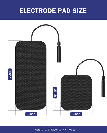 TENS Unit Replacement Pads, Nursal Reusable Self-Adhesive Electrodes Pads 20 Packs 2x2” 2x4”, Latex Free Pigtail TENS Pads, Compatible with TENS 7000, AUVON TENS, Etekcity, Nicwell Care Tens
