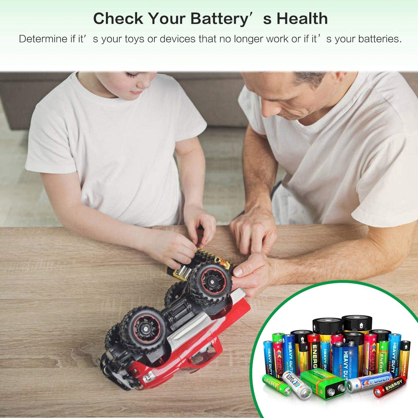 Universal Battery Checker Tester with Leads LCD Display, Battery Capacity Voltage Resistance Tester for AAA AA C D 9V Digital 12V 3.7V Li-ion 18650 CR123A CR2032 Button Cell Batteries More