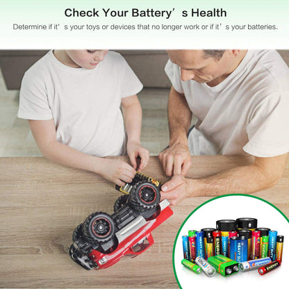 Universal Battery Checker Tester with Leads LCD Display, Battery Capacity Voltage Resistance Tester for AAA AA C D 9V Digital 12V 3.7V Li-ion 18650 CR123A CR2032 Button Cell Batteries More