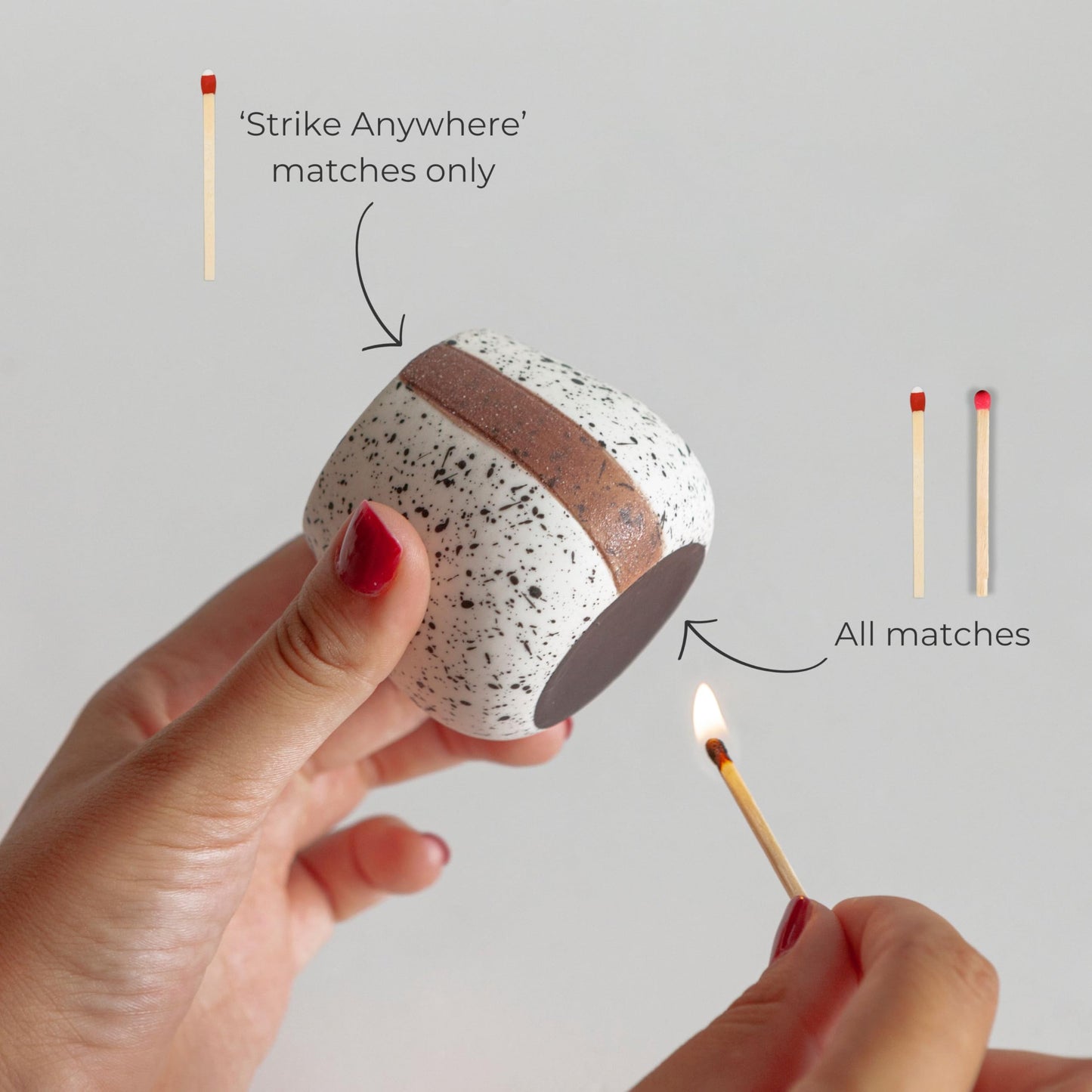 Ceramic Match Holders with Striker - Set of 2 - Decorative Modern Home Decor Gifts - Mantel Decorations - Matches NOT included