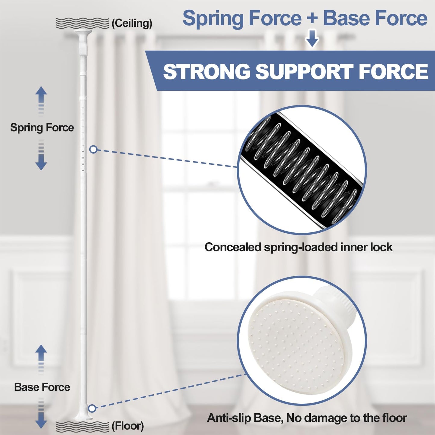 Room Divider, No Drilling Curtain Rod for Room Separation, 4-10ft (H) 28-114inch(W) Adjustable Heavy Duty Floor to Ceiling Tension Rod Wall Dividers Temporary Privacy Separator Window Rods White