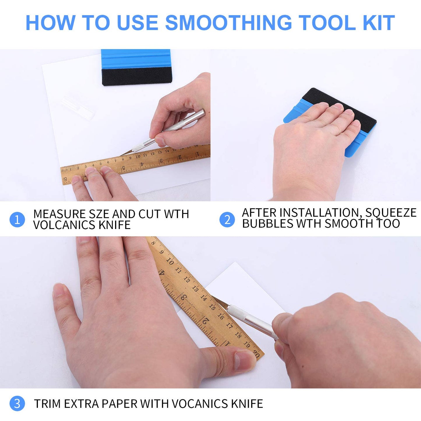 GISSVOGEEK Car Window Film Tinting Tools, Vinyl Wrap Kit, Precut/Auto Window Tint Tool Kit, Window Tint Installation Kit, Wallpaper Smoothing Tool with Felt Squeegee & Craft Knife (Blue)