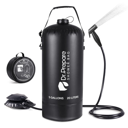 DR.PREPARE Portable Shower for Camping, 4/5 Gallons Camping Shower Bag, Portable Outdoor Shower with Pump for Hiking, Climbing, Pet Cleaning, Car Washing, Beach & Emergency