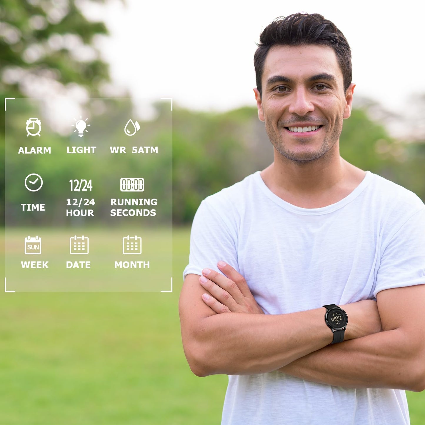 COSSINIGE Mens Digital Waterproof Military Watch for Men Silver Dive Tactical Sports Minimalist Ultra-Thin Wrist Watch