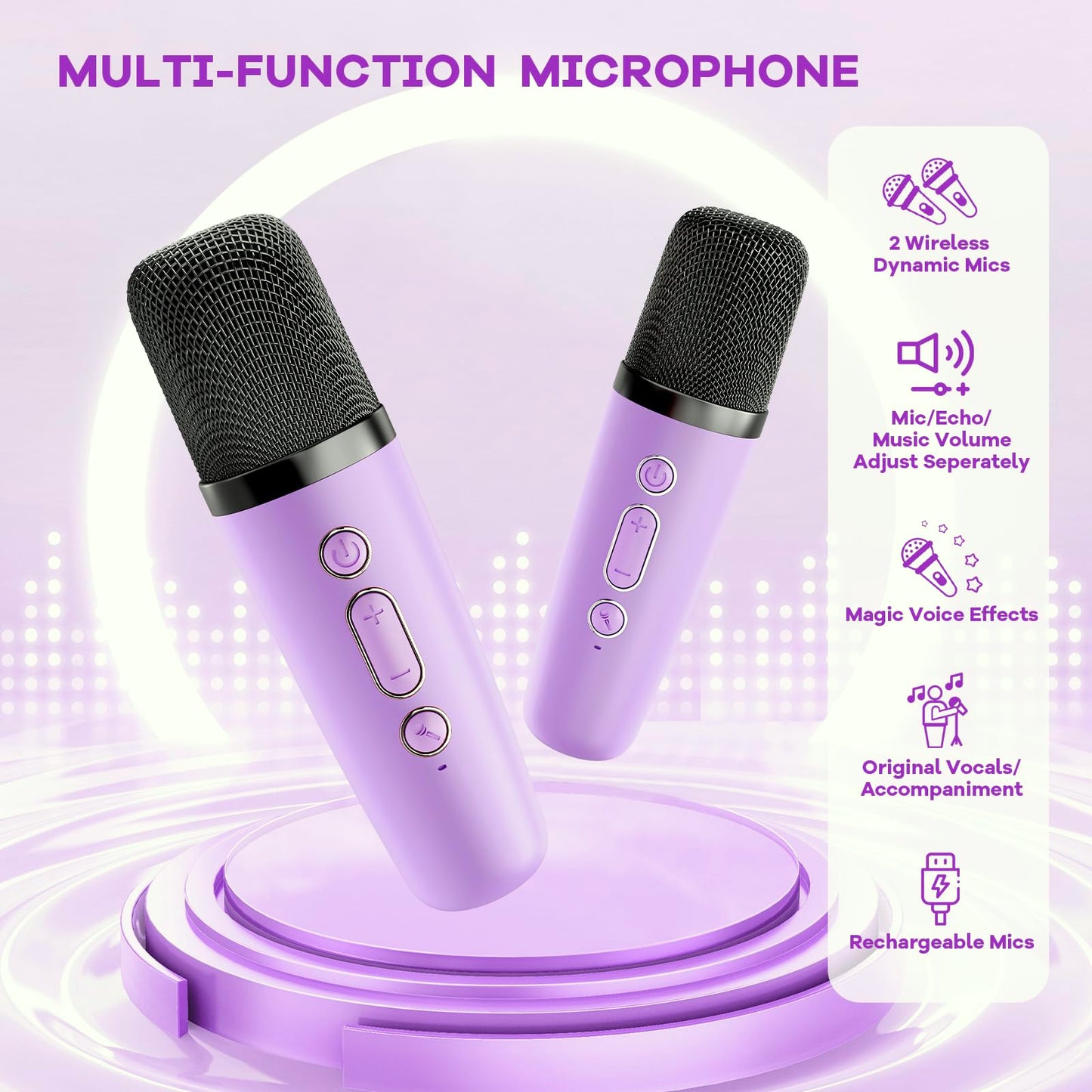 YLL Mini Karaoke Machine with 2 Wireless Microphones, TOP Kids Gifts for Girls Ages 3, 4, 5, 6, 7, 8, 9,10,11,12 +Year Old, 4-12 Years Old Birthday Toy Gift for Girls Boys Party (Purple)