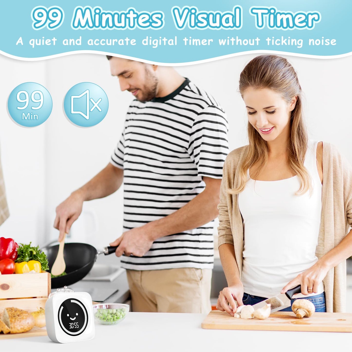 Visual Timer, 99 Minute Digital Kitchen Desk Timer for Office Supplies Home Productivity Management Tool Countdown Count Up, White