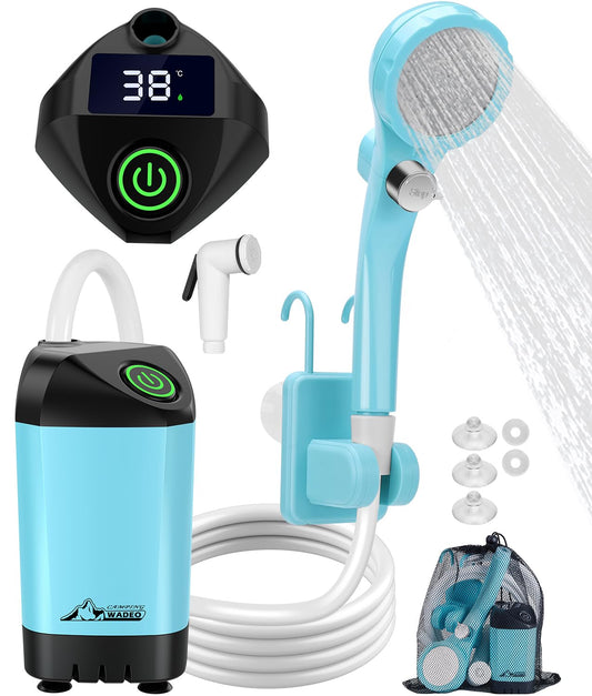 WADEO Portable Shower Camping Shower Outdoor Camp Shower Pump, Electric Rechargeable Portable Camping Shower, Powered by Rechargeable Battery for Camping, Hiking, Traveling