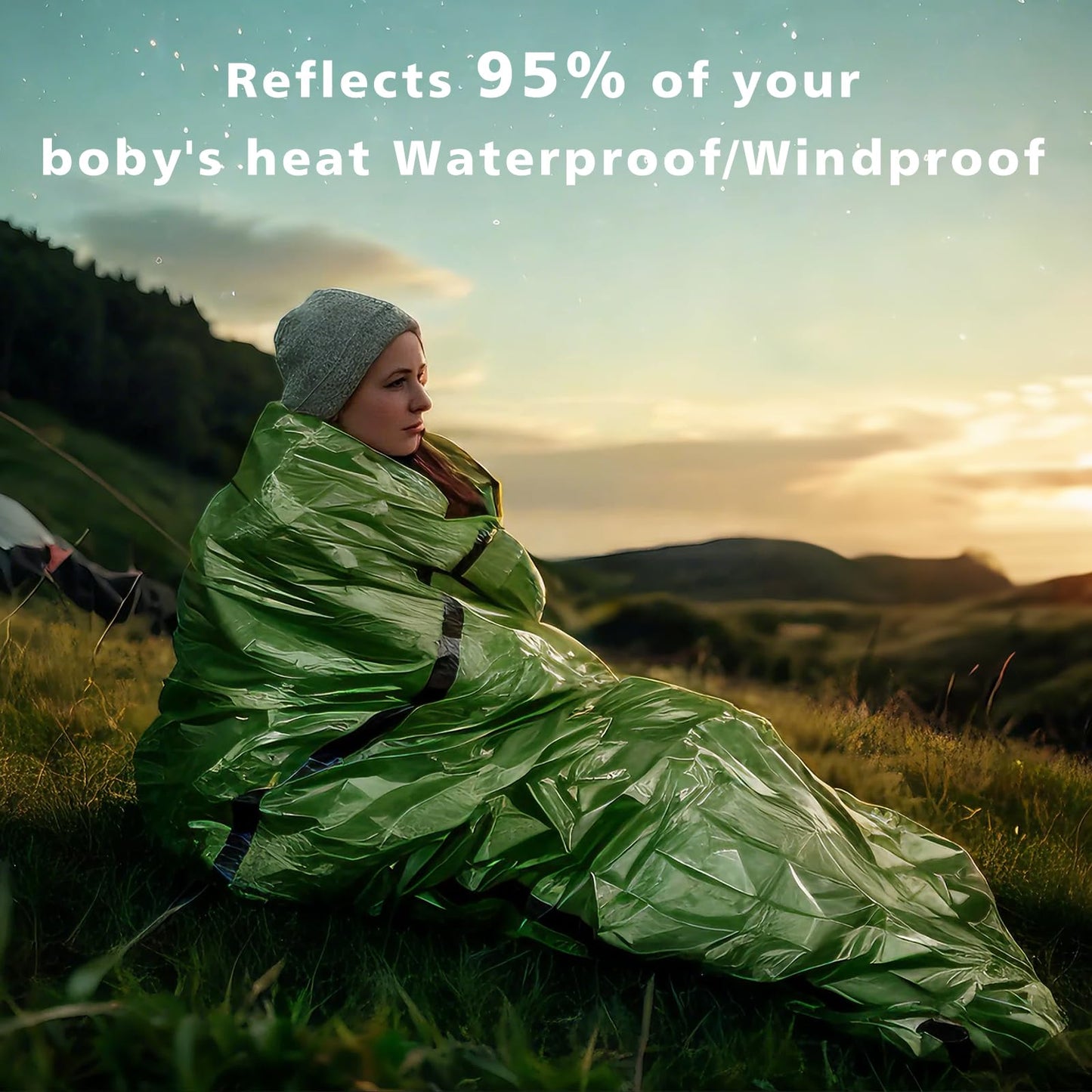 Zmoon Emergency Sleeping Bag Survival Bag, Portable Waterproof Thermal Bivy Sacks,Bivvy Bags,Camping Mylar Sleeping Bag Survival Gear Emergency Blankets Survival Shelter (2)