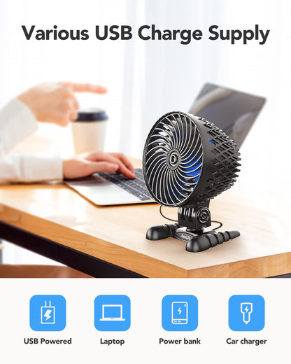 USB Desktop Small Fan, Stepless Speed Adjustment with Multiple Speed Levels, Portable Plug-in Personal Mini Fan,Quiet Powerful Airflow,Suitable for Office Home Dormitory Bedroom, 4.9 Feet Long Cable