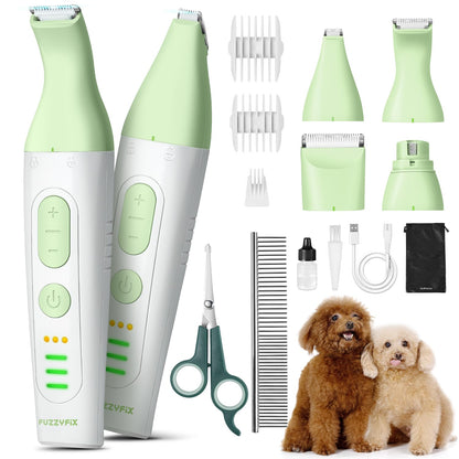 FuzzyFix Dog Grooming Kit, 4 in 1 Pet Clippers for Grooming Supplies, Cordless Dog Paw Trimmer Nail Grinder, Professional Long Hair Shaver for Matted Hair Cat Small Dogs Thick Coats