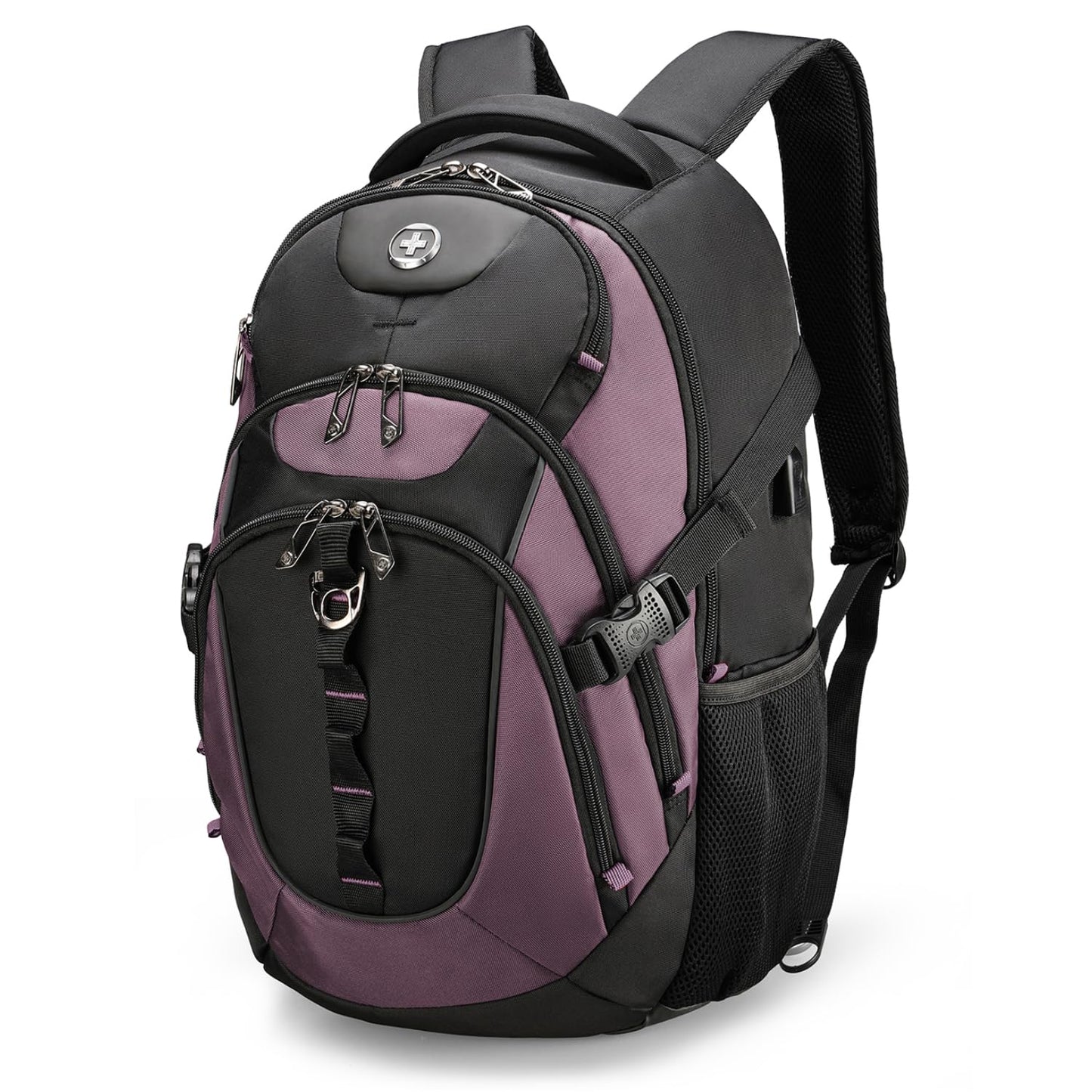 Swissdigital Design Laptop Backpack with USB Charging Port, TSA Travel Backpack Fits 15.6 inches Computer, 31L College School Backpack for Women, Light Purple/Black | SD803