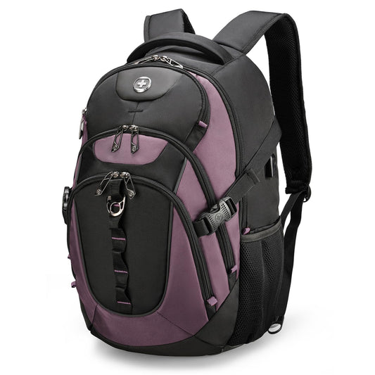 Swissdigital Design Laptop Backpack with USB Charging Port, TSA Travel Backpack Fits 15.6 inches Computer, 31L College School Backpack for Women, Light Purple/Black | SD803