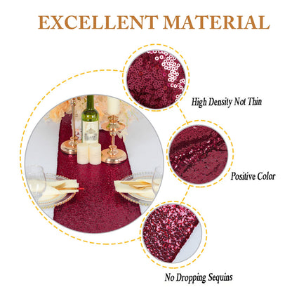 ShinyBeauty Burgundy Table Runner 108 Inches Long Sequin Table Runners 20 Packs Sparkle Maroon Runner for Party Dinning Outdoor Cake Tables Christmas Decor(12X108Inch)