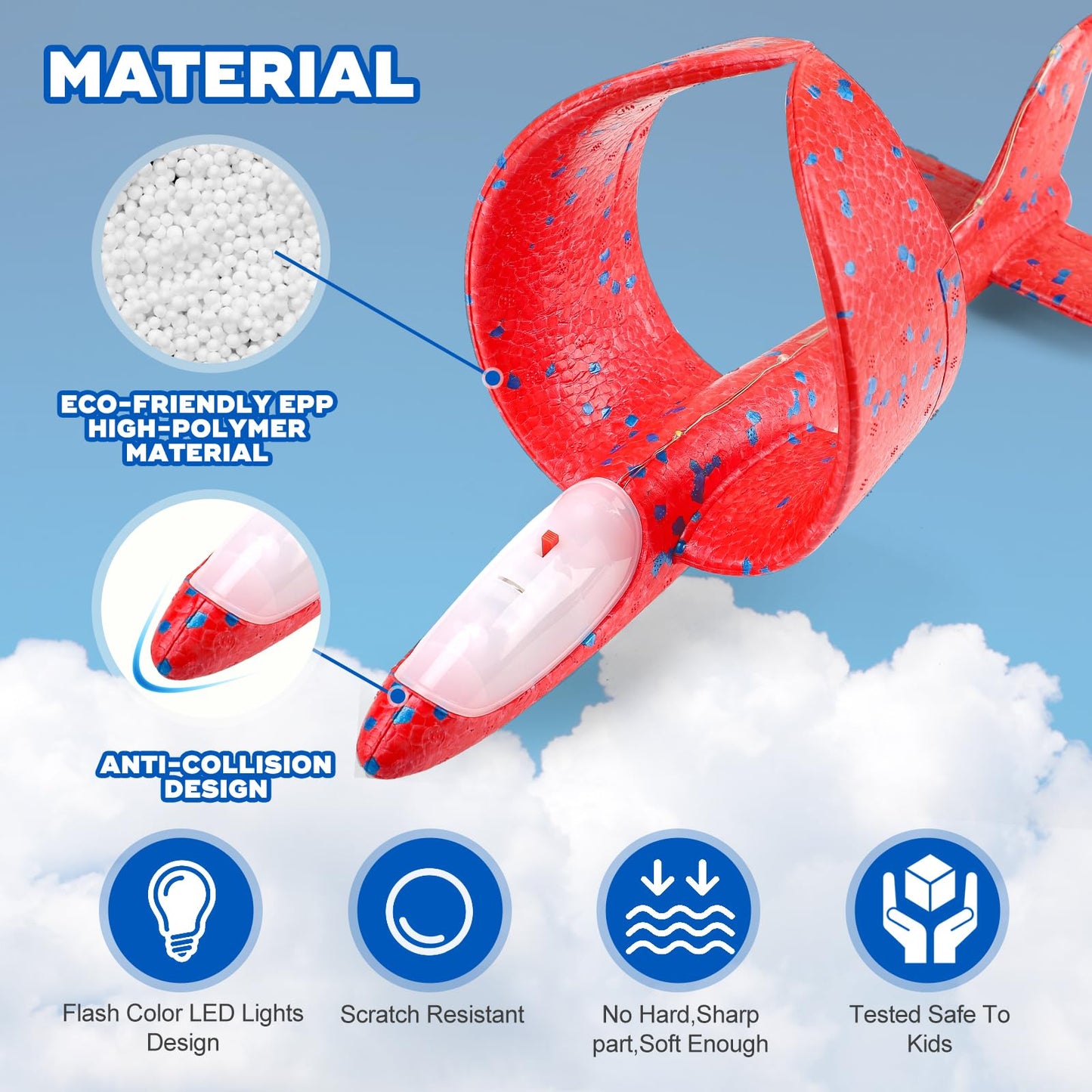 3 Pack Airplane Launcher Toy, 12.6" Foam Glider Led Plane, 2 Flight Mode Catapult Plane for Kids Outdoor Sport Flying Toys Gifts for 3 4 5 6 7 8 9 10 12 Year Old Boys Girls