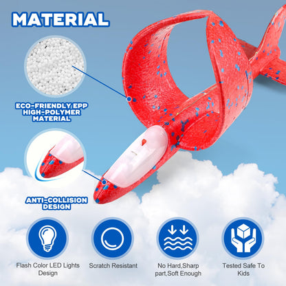 3 Pack Airplane Launcher Toy, 12.6" Foam Glider Led Plane, 2 Flight Mode Catapult Plane for Kids Outdoor Sport Flying Toys Gifts for 3 4 5 6 7 8 9 10 12 Year Old Boys Girls