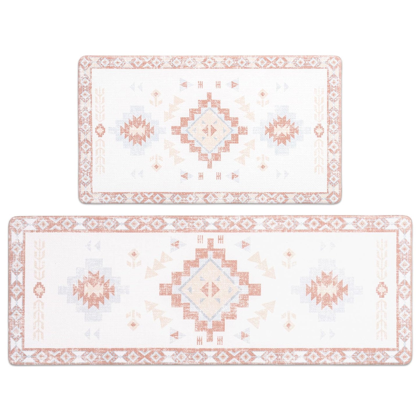 FRESHMINT Anti Fatigue Kitchen Mats for Floor 2 Piece Set, Waterproof & Non-Skid Boho Kitchen Rugs, Cushioned Kitchen Mat for Standing Washable Comfort Desk Kitchen Runners, 17x30+17x47