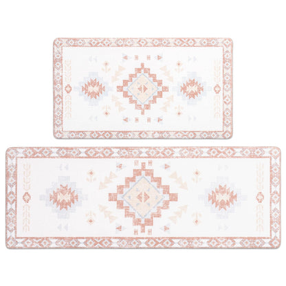 FRESHMINT Anti Fatigue Kitchen Mats for Floor 2 Piece Set, Waterproof & Non-Skid Boho Kitchen Rugs, Cushioned Kitchen Mat for Standing Washable Comfort Desk Kitchen Runners, 17x30+17x47