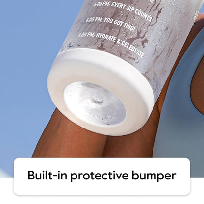 Takeya Tritan 64 oz Motivational Water Bottle with Straw Lid - Durable, BPA-Free - With Time Marker - Leakproof & Non-Slip Bumper - Cloud White