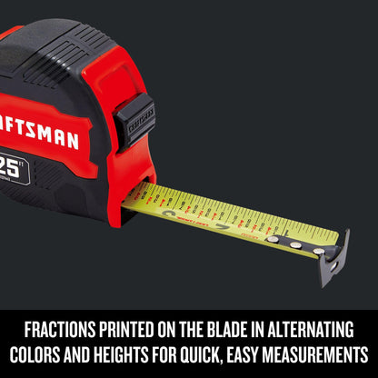 CRAFTSMAN 25-Ft Tape Measure with Fraction Marketing, Retractable, Manual-Locking Blade (CMHT37443S)