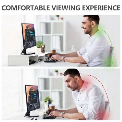 TAVR Furniture Dual Monitor Stand Riser, Computer Monitor Stands for 2 Monitors, Extra Long Multifunctional Desktop Organizer Riser for Computer, Laptop, PC, Printer, TV, Max 43.3" Length, White