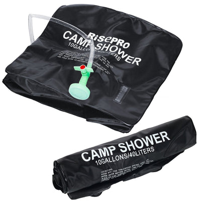 RISEPRO 10 gallons/40L Solar Shower Bag Solar Heating Camping Shower Bag with Temperature Hot Water Outdoor Hiking Climbing XH07