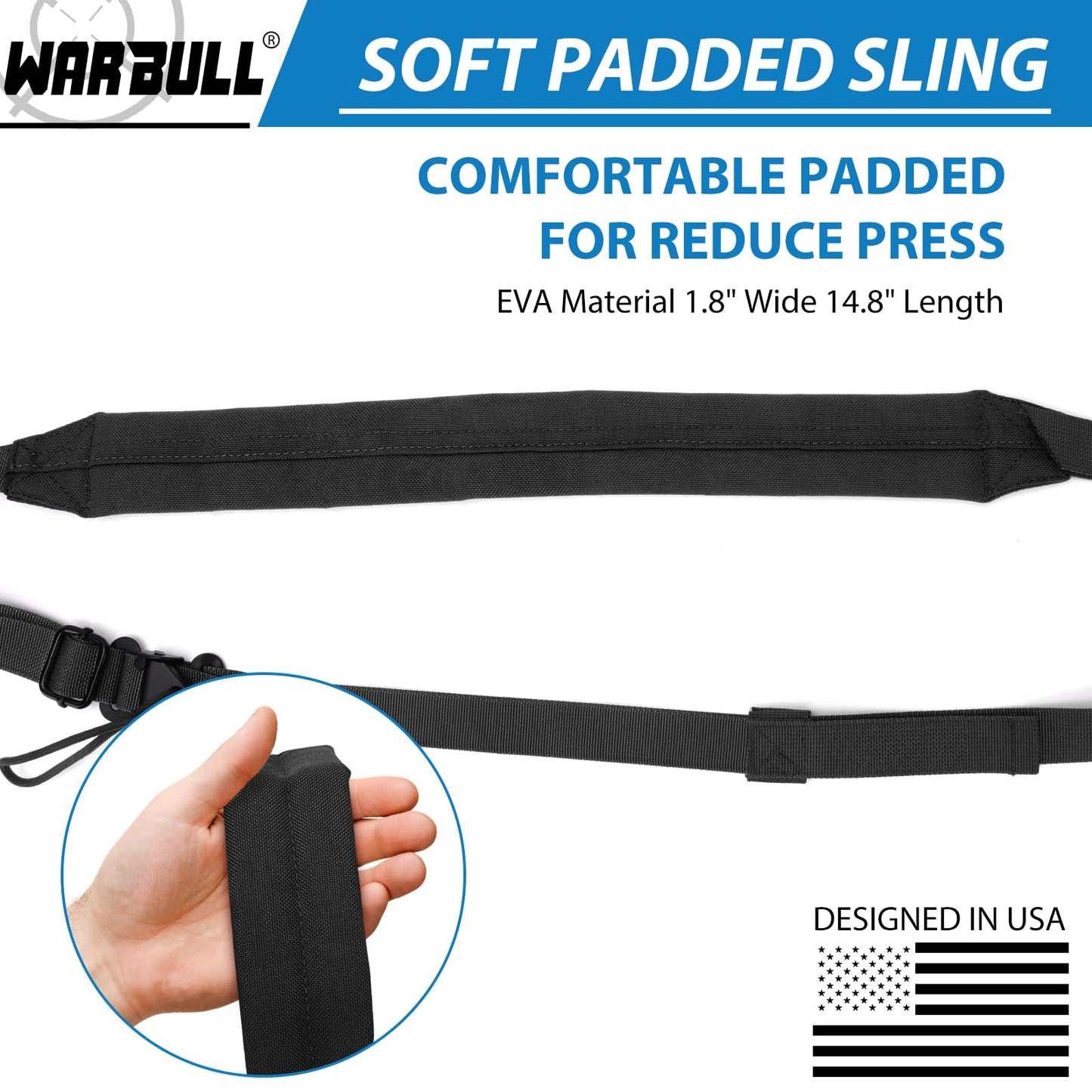WarBull 2 Point Rifle Sling, Quick Adjust Gun Sling with HK Hook, Soft Shoulder Pad Tactical Sling for Rifle Shotgun and Crossbow, Gun Sling for Hunting and Outdoor Sports with Keychain Gift (Black)