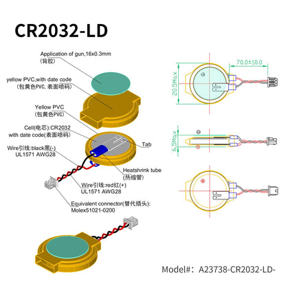 EEMB 10-Pack CMOS Battery CR2032 3V Lithium Battery with 2 Pin 2 Wire Cable and MOLEX Connector CMOS Replacement for Alienware M11 Dell E6520 Thinkpad T40 Motherboards