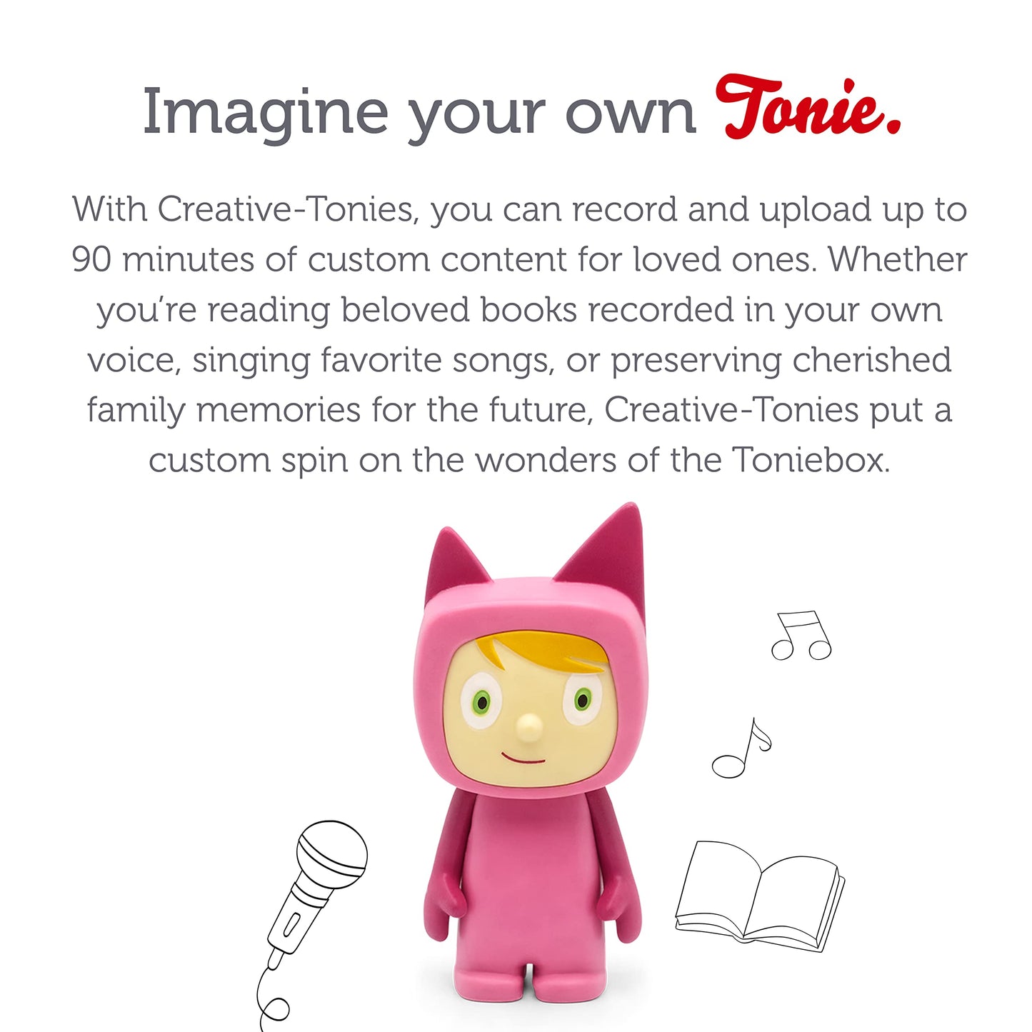 Tonies Creative Audio Character - Record and Upload up to 90 Minutes of Your Own Stories and Songs - Pink/Light
