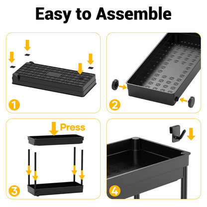Cicilyna Under Sink Organizer, Under Cabinet Basket Organizer Drawer with Hooks, Bathroom Standing Rack, Multi-purpose Storage Shelf, Black