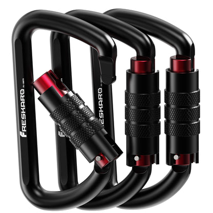 3 inch Locking Carabiner Clips-Twist Auto Lock Caribeener, Heavy Duty Keychain Key carabeaner Hooks, 7075 Aerial Aluminum Ultra Light, for Hammock, Hiking, Yoga Swing, Camping, Backpack, Black,3pack