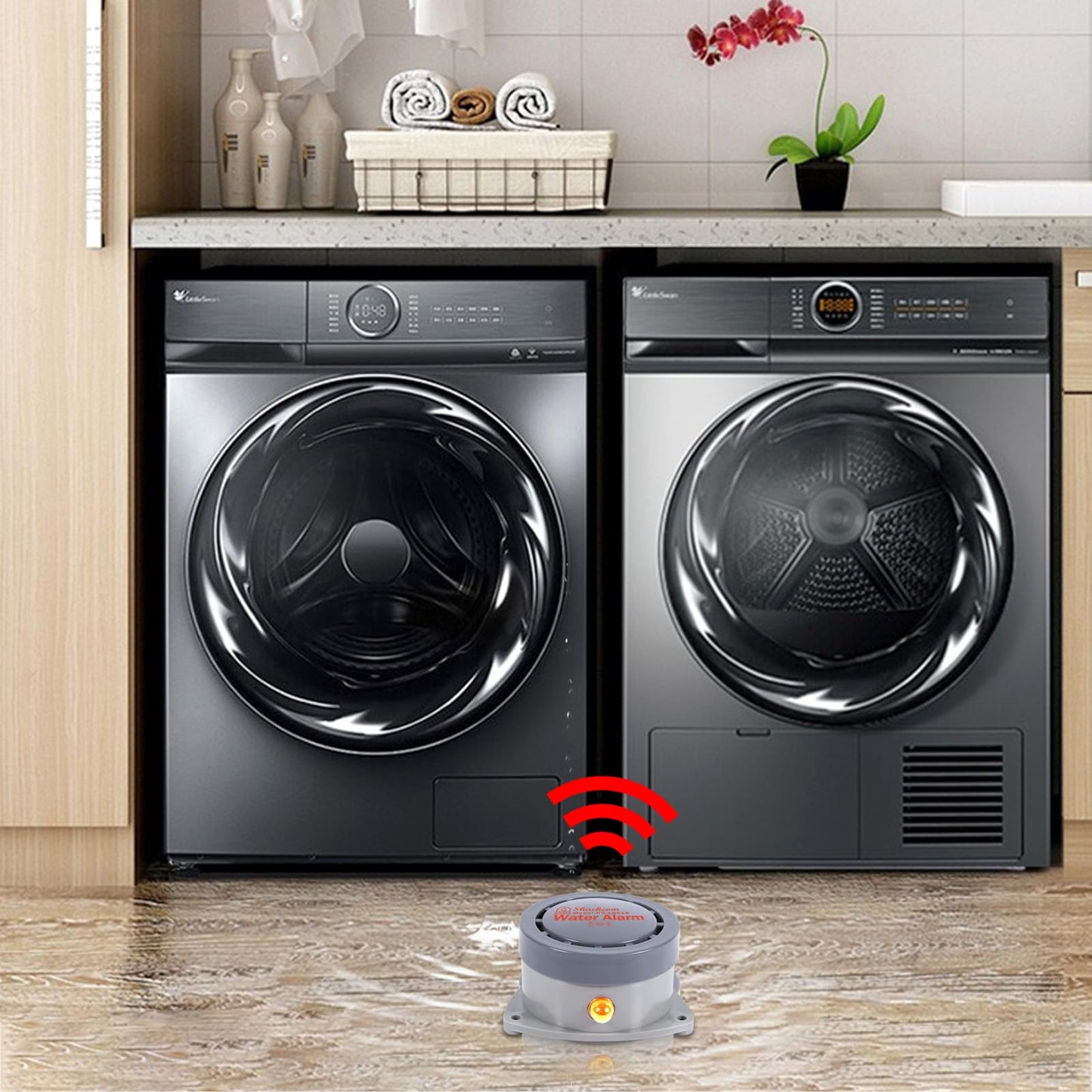 Water Leak Detector 2 Pack, Shackcom Water Alarm 110DB, Wireless, Waterproof & Battery-Operated, Audio and Light Alerts for Bathroom, Kitchen & Home Security ( Battery Not Included )