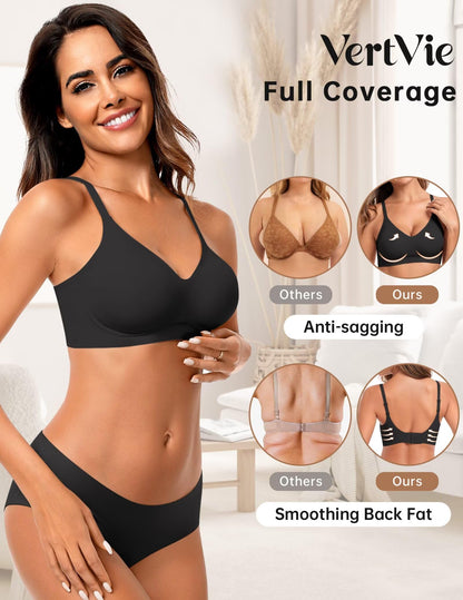 Vertvie Womens Seamless Bra No Underwire Comfort Push Up Bras Buttery Soft Wireless Bralette Full Coverage Sport Everyday Bra(Black,X-Small)