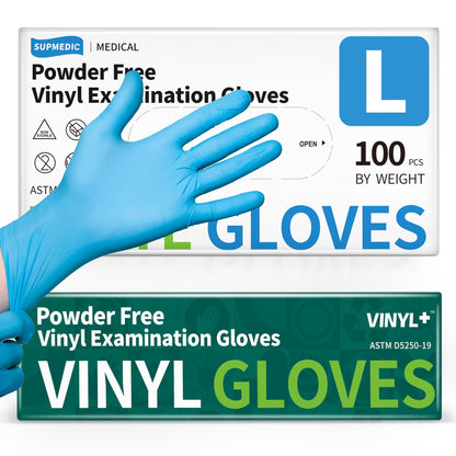Supmedic Vinyl Disposable Exam Gloves, 4 Mil Powder-Free Latex-Free Food Grade Cooking Cleaning Medical Glove, Blue 100 Pcs (Large)