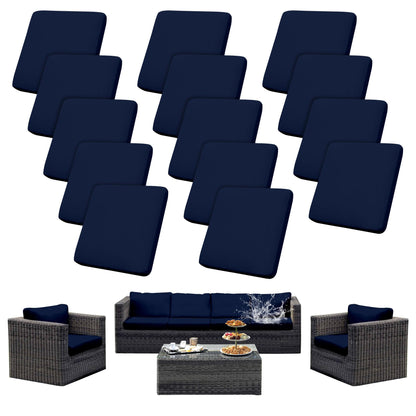 SUKAIKEQA 14Pcs Patio Cushion Covers Waterproof, Cushion Covers, Stretch Couch Covers, Patio Couch Slipcovers, Patio Cushion Covers Replacement, Outdoor Chair Cushion Covers (Navy Blue)