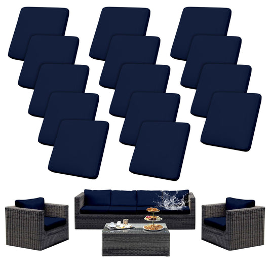 SUKAIKEQA 14Pcs Patio Cushion Covers Waterproof, Cushion Covers, Stretch Couch Covers, Patio Couch Slipcovers, Patio Cushion Covers Replacement, Outdoor Chair Cushion Covers (Navy Blue)