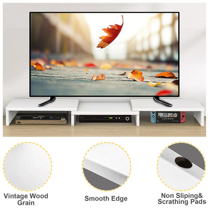 TAVR Furniture Dual Monitor Stand Riser, Computer Monitor Stands for 2 Monitors, Extra Long Multifunctional Desktop Organizer Riser for Computer, Laptop, PC, Printer, TV, Max 43.3" Length, White