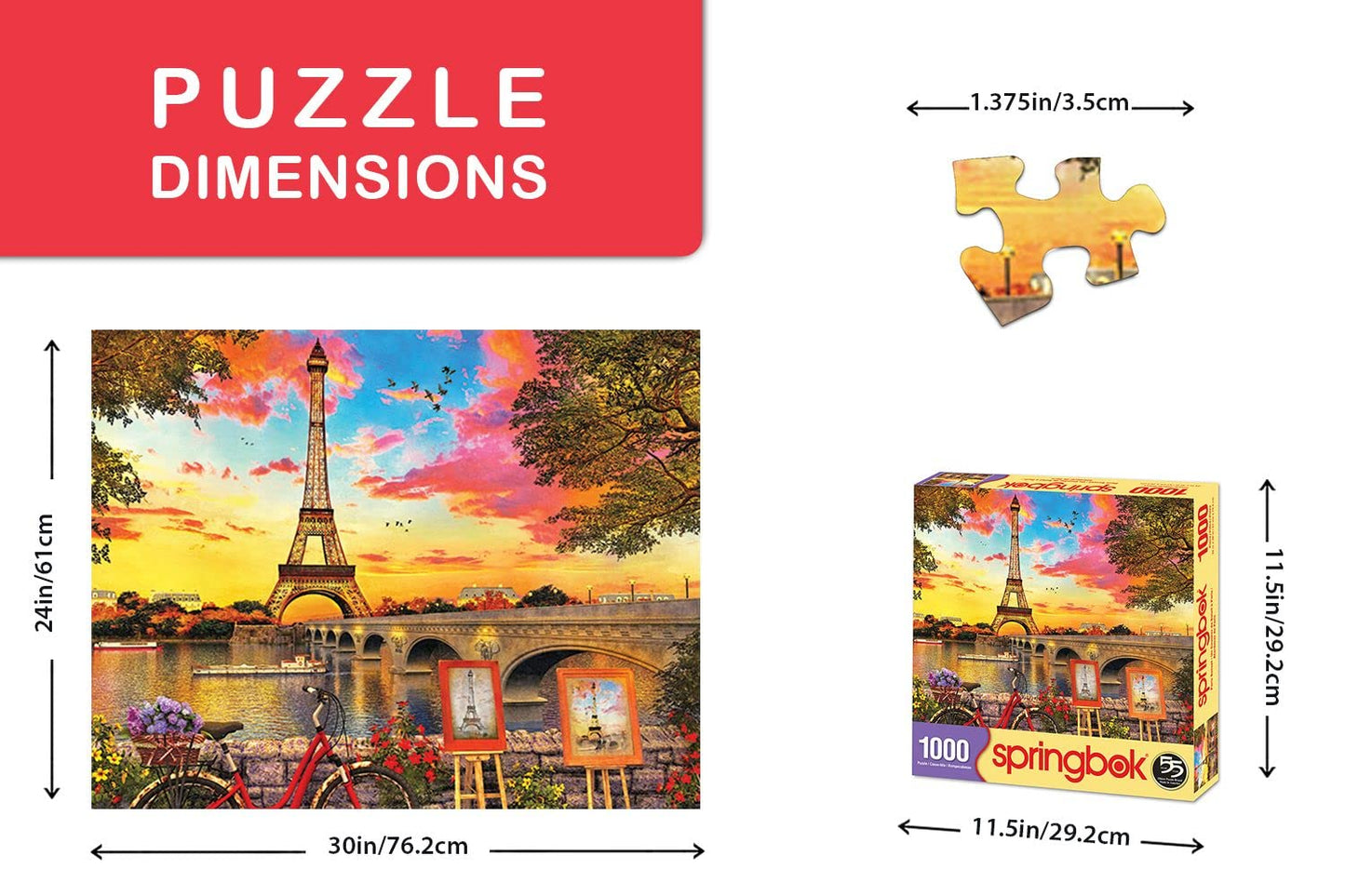 Springbok Puzzles - Paris Sunset - 1000 Piece Jigsaw Puzzle - Large 30 Inches by 24 Inches Puzzle - Made in USA - Unique Cut Interlocking Pieces